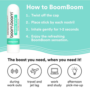 Wintermint BoomBoom Nasal Sticks - 3-pack | Boosts Focus + Enhances Breathing | Provides Fresh Cooling Sensation | Aromatherapy Inhaler Made with Essential Oils + Menthol