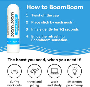 Variety 4-pack - BoomBoom Nasal Sticks  | Boosts Focus + Enhances Breathing | Provides Fresh Cooling Sensation | Aromatherapy Inhaler Made with Essential Oils + Menthol (Mint, Wintermint, Tropical, Lavender)