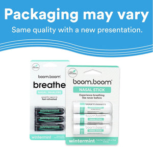 Wintermint BoomBoom Nasal Sticks - 3-pack | Boosts Focus + Enhances Breathing | Provides Fresh Cooling Sensation | Aromatherapy Inhaler Made with Essential Oils + Menthol