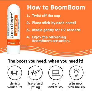 Tropical BoomBoom Nasal Sticks - 3-pack | Boosts Focus + Enhances Breathing | Provides Fresh Cooling Sensation | Aromatherapy Inhaler Made with Essential Oils + Menthol